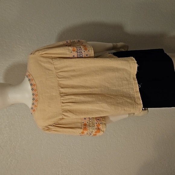 Cream Embroidered Raw Hem Boho Cotton Swing Festival Tunic - Picture 6 of 8